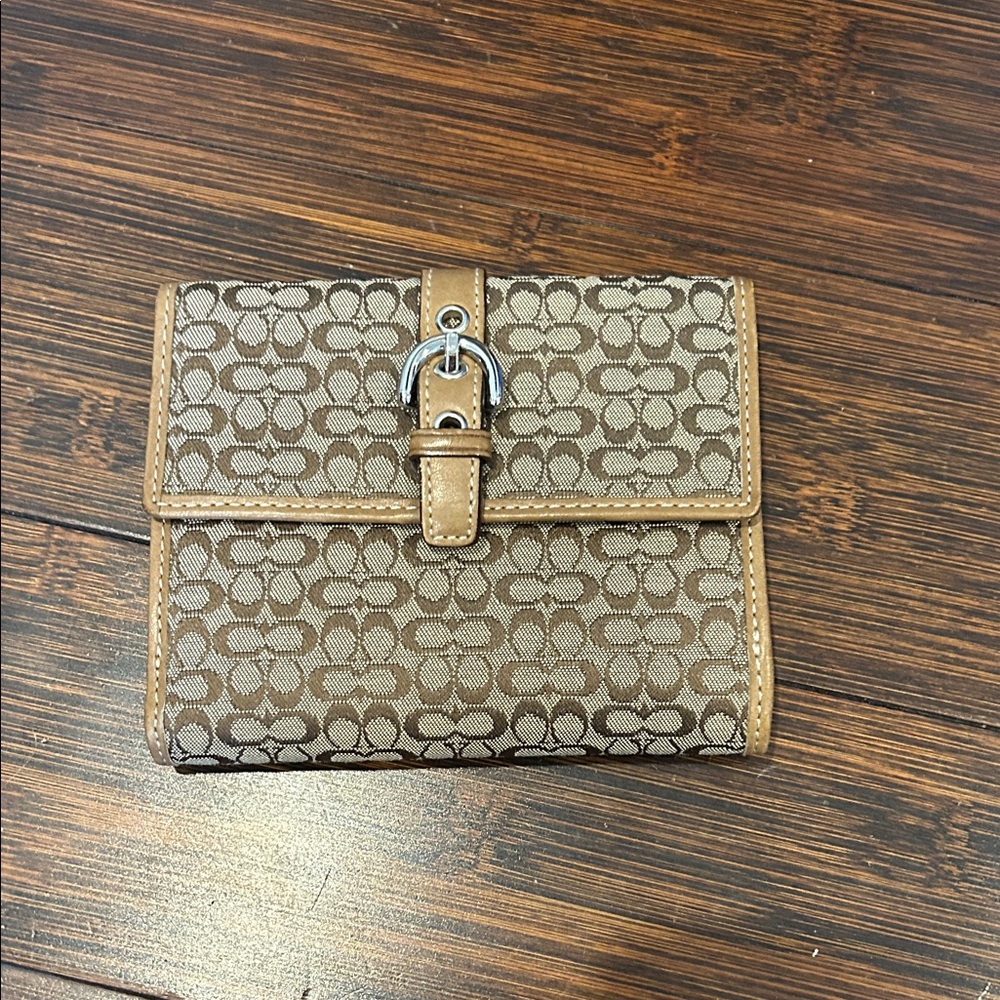 Coach Beige and Brown Signature Wallet